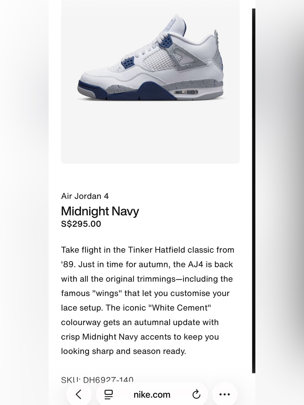 AIR JORDAN 4 RETRO WHITE/MIDNIGHT NAVY size 13 with box